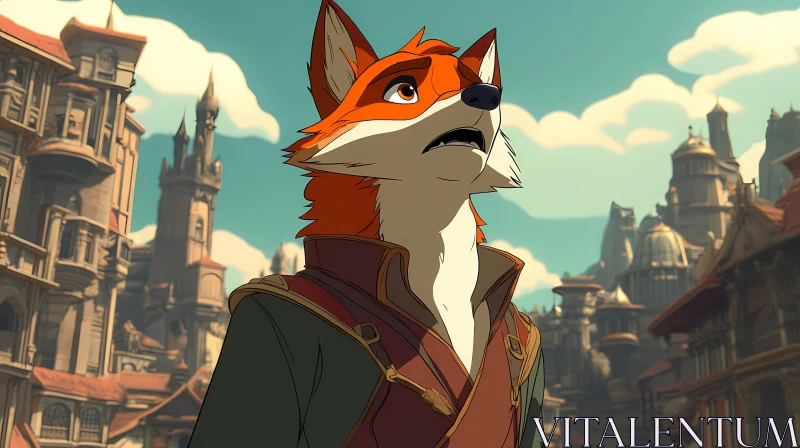 Animated Fox Character in Medieval City AI Image