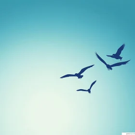 Silhouetted Birds Flying in Serene Sky
