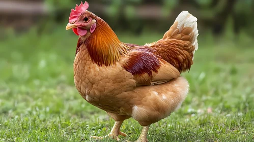 Graceful Hen on Green Lawn