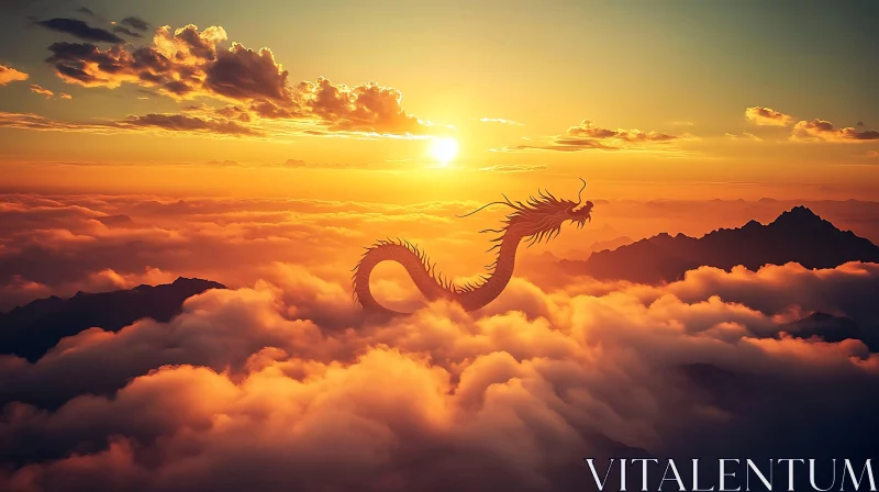 AI ART Golden Hour Dragon Above the Clouds