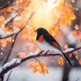 Winter Bird Perched on Branch