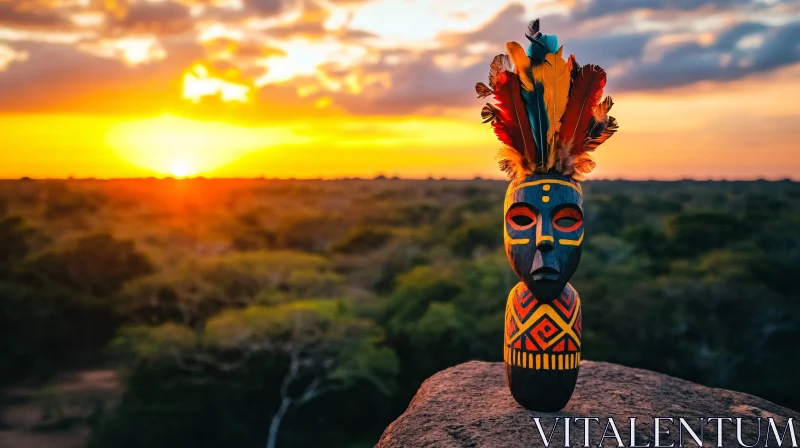 AI ART Tribal Mask Sunset