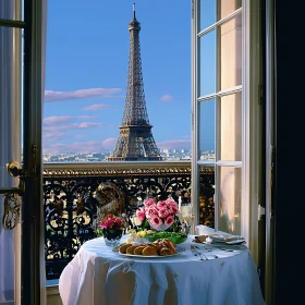 Serene Breakfast with Eiffel Tower Backdrop