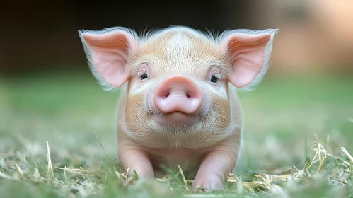 Cute Piglet on a Grassy Field