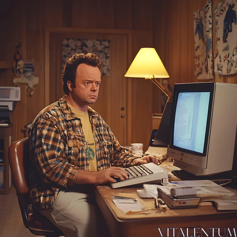 Vintage Workspace with Focused Man at Desk AI Image