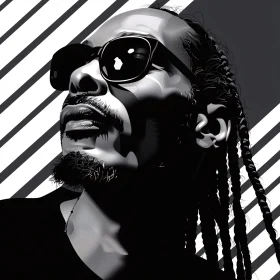 Snoop Dogg in Black and White with Diagonal Stripes