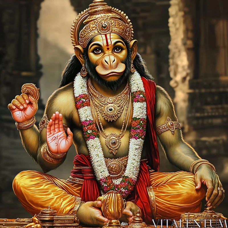 Golden Hanuman: A Portrait of Tranquility AI Image