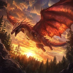 Red Dragon Flight over Forest