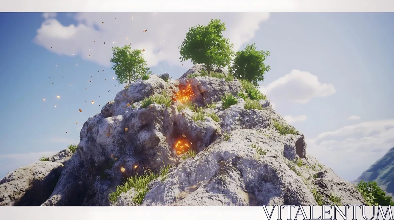 Sparkling Rock Mountain Landscape AI Image