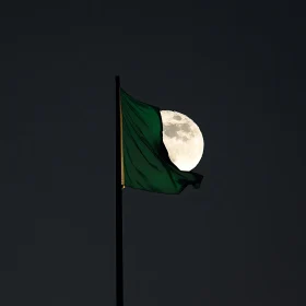 Green Flag and Moon at Night