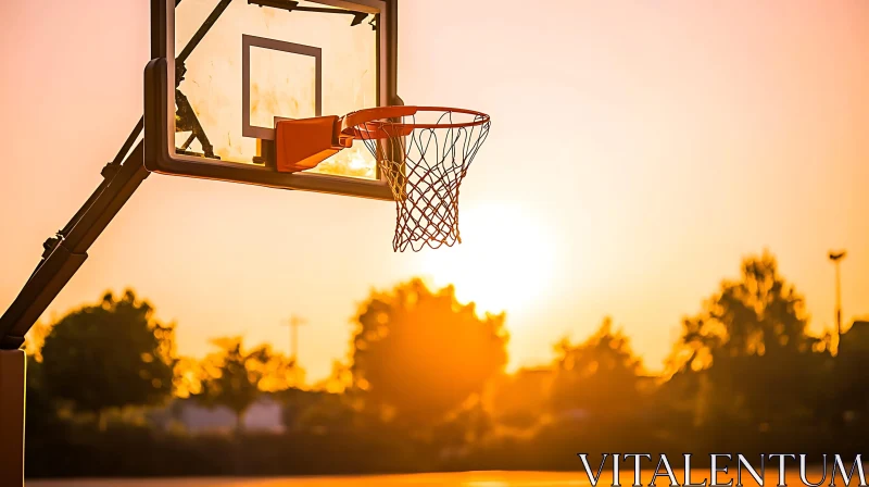 Sunset Basketball Hoop Silhouette AI Image