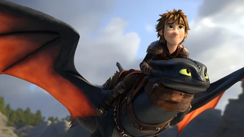 Soaring Adventure: Boy and Dragon in Sky