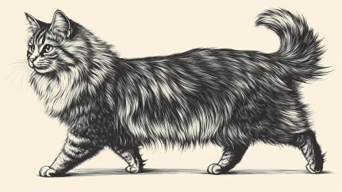 Graceful Cat Art Illustration