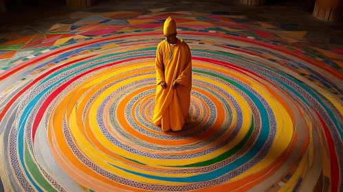 Person in Yellow on Circular Floor