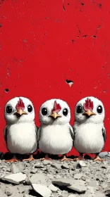 Cute Cartoon Chickens with Red Background AI Image