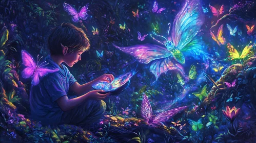 Enchanted Boy and Butterfly Dreamscape