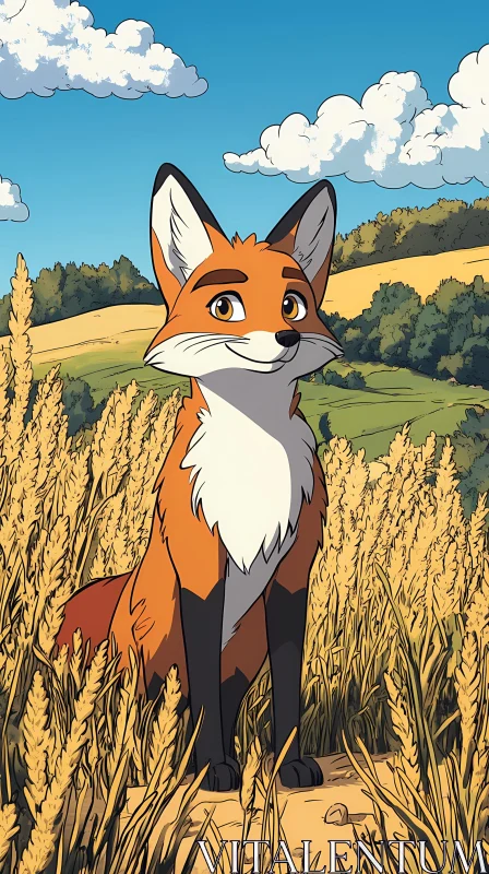 Playful Fox in Wheat Field AI Image