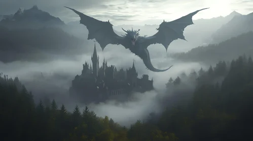 Dragon's Ascent Over the Misty Kingdom