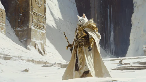 Feline Knight in Winter Wasteland