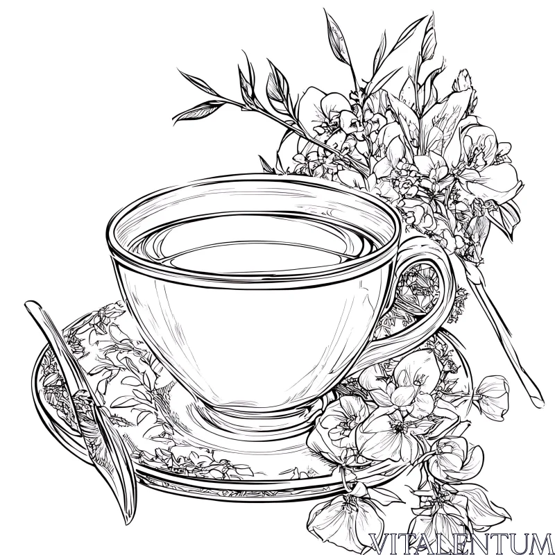 AI ART Floral Teacup Still Life Drawing