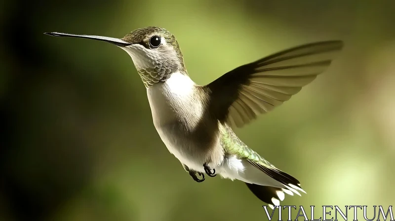 Delicate Hummingbird Hovering in Greenery AI Image