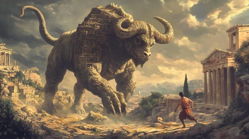 Colossal Minotaur in Ancient Ruins