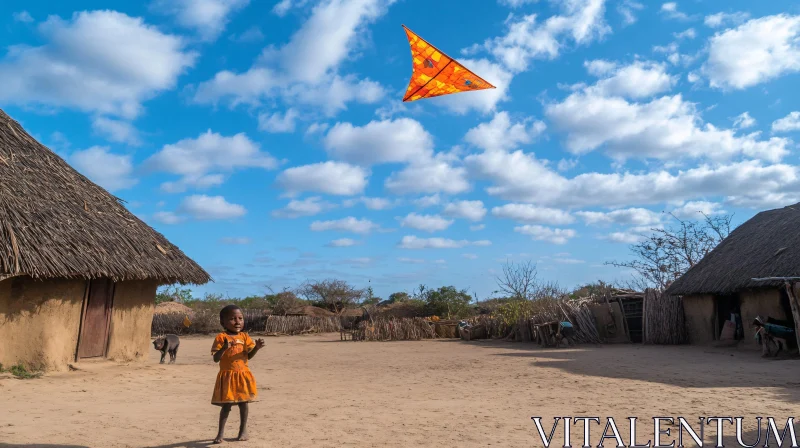 Girl with Kite in Rural Landscape AI Image