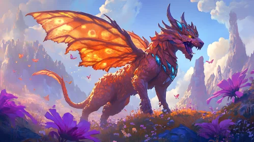 Dragon Amidst Flowers: A Fantasy Scene