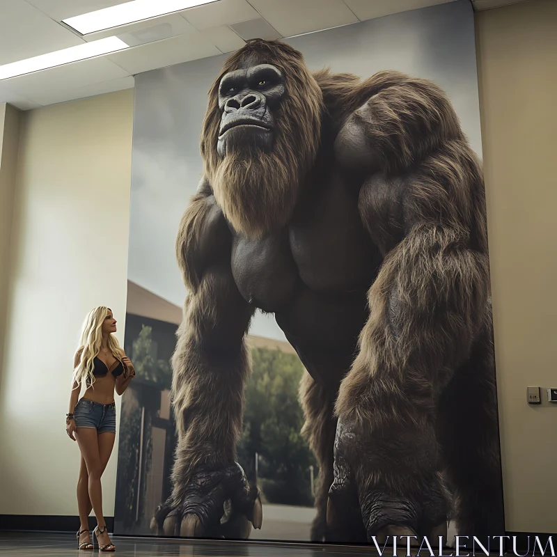 AI ART Woman and Gorilla Poster: A Study in Scale