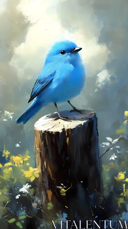 Azure Bluebird in Serene Woodland AI Image