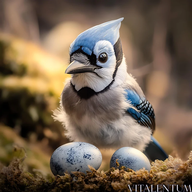 Blue Jay with Eggs in Nest AI Image