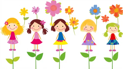 Whimsical Flower Girls Illustration