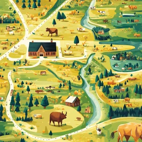 Colorful Countryside Farm Scene