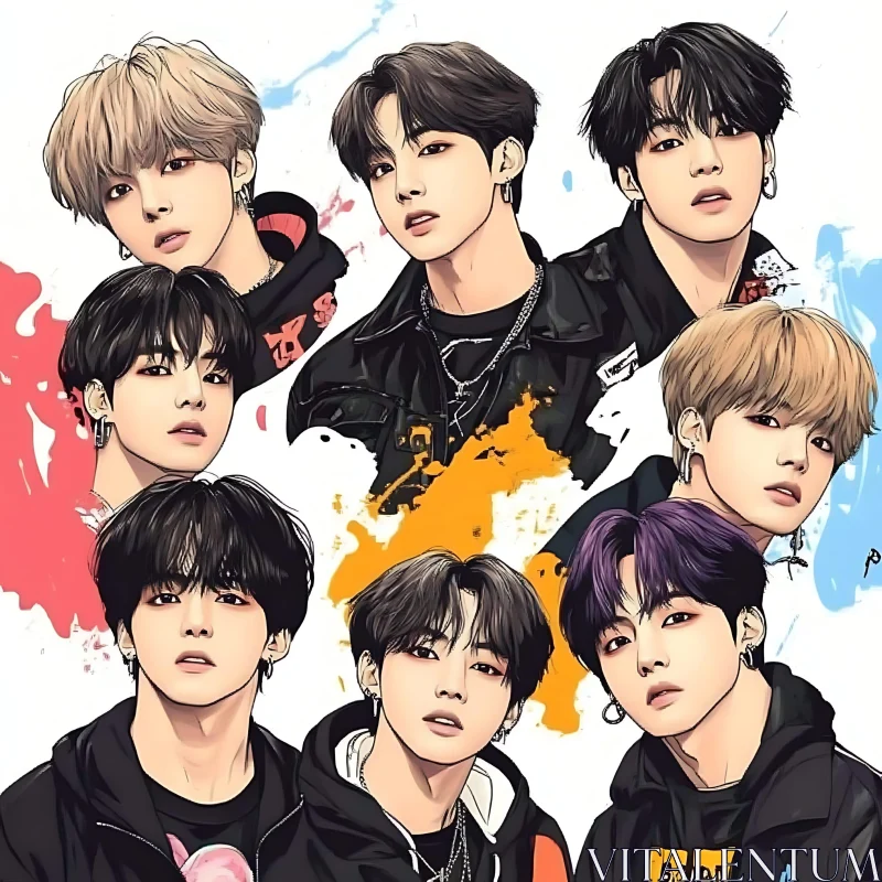 AI ART Seven Men Cartoon Portrait