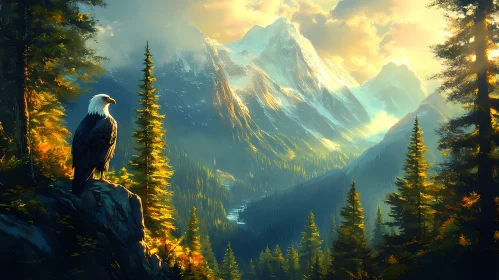 Eagle Overlooking Mountain Range