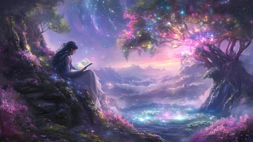 Dreamy Scene of Woman Reading Book