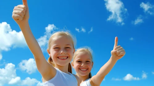 Smiling Girls Thumbs Up to a Bright Future