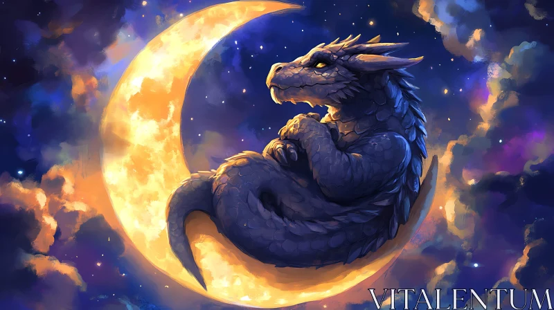 Celestial Dragon and Moon Illustration AI Image