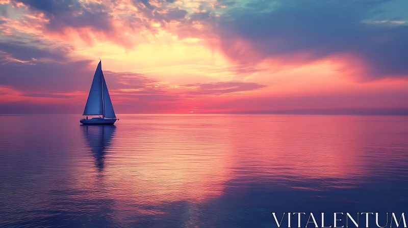 AI ART Tranquil Sunset Sailboat Scene