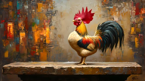 Vivid Rooster in Abstract Art