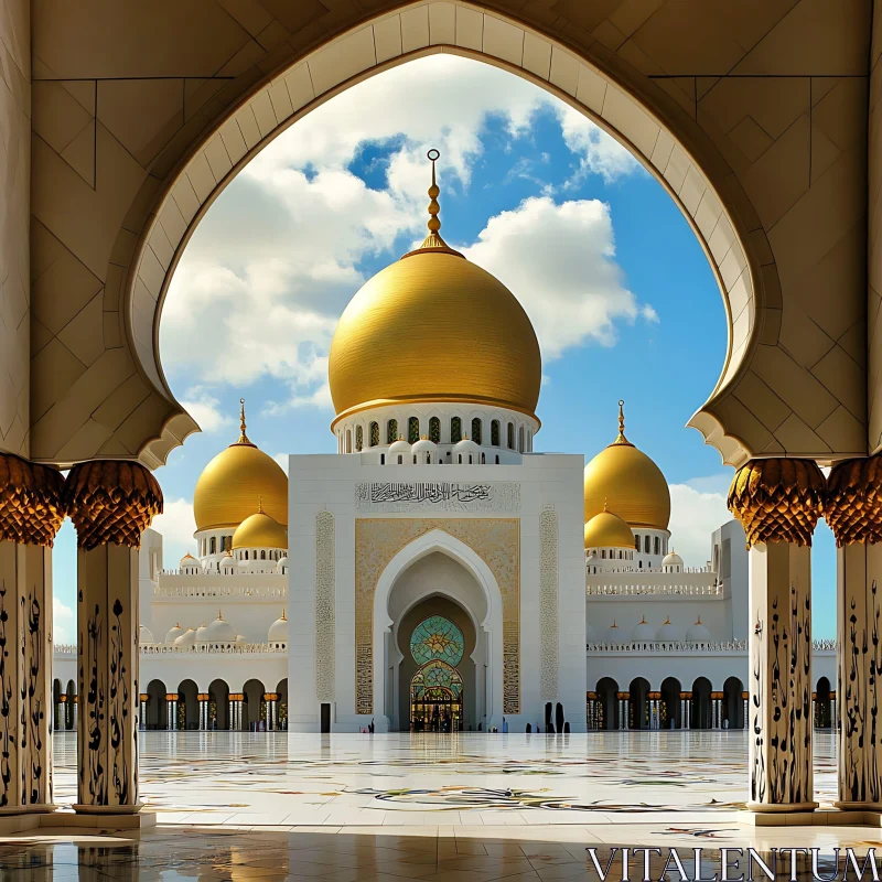 Architectural Splendor: Mosque with Golden Domes AI Image