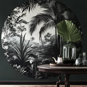 Monochrome Tropical Mural Interior Decor