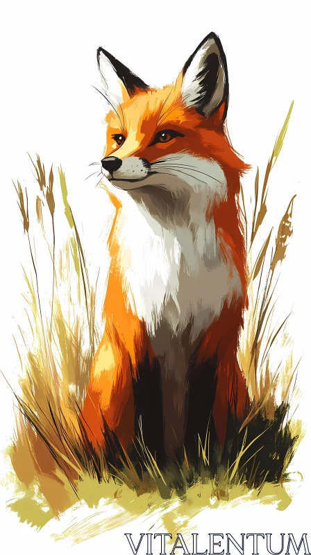 Fox Portrait in Tall Grass AI Image