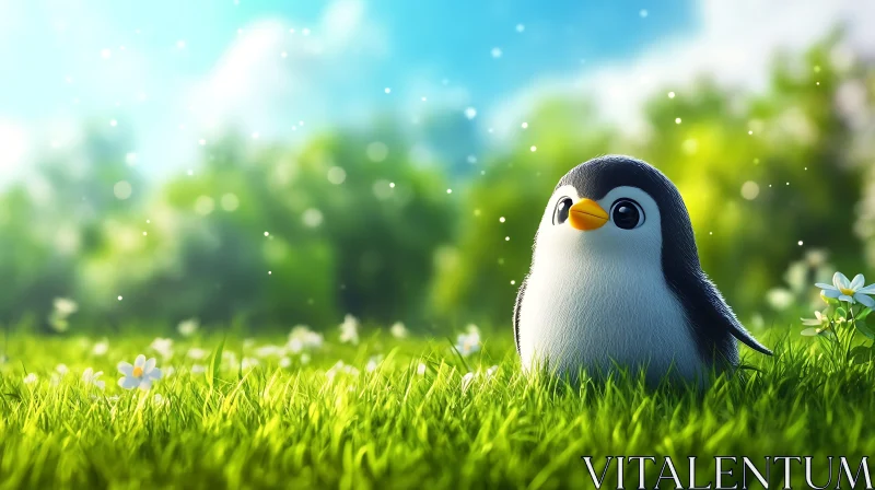 AI ART Penguin Amongst Flowers Digital Art