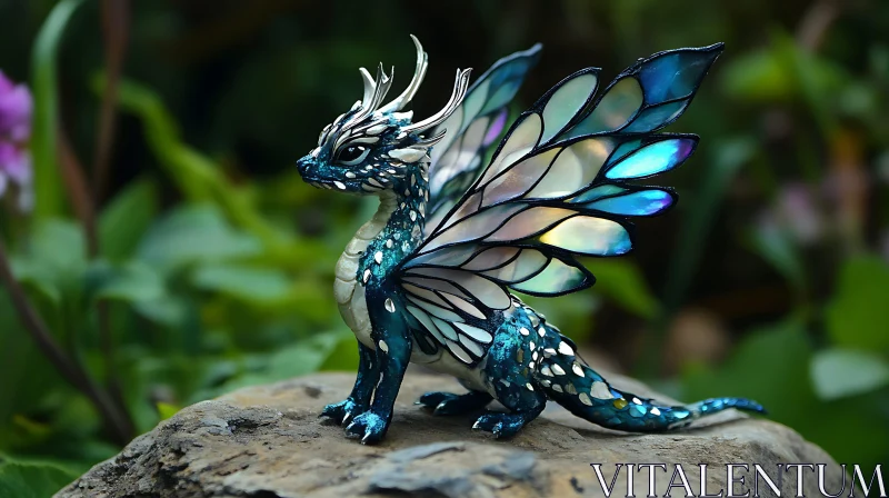 AI ART Whimsical Dragon Figurine with Mother-of-Pearl Wings