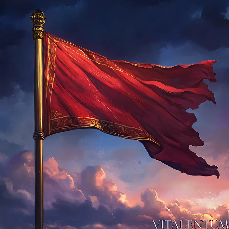 AI ART Crimson Banner Against the Heavens