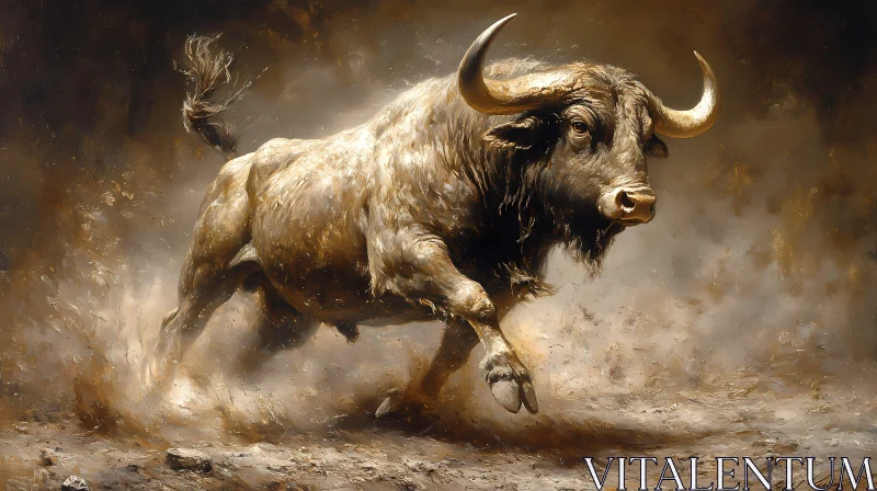 Charging Bull Covered in Dust AI Image