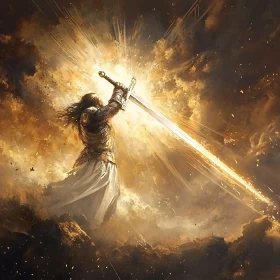 Radiant Sword Warrior in Ethereal Battle