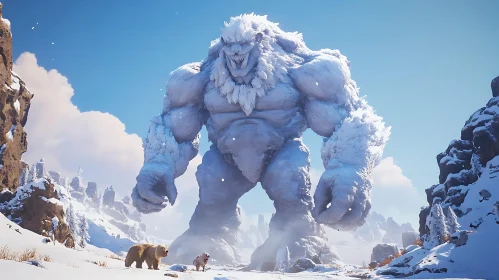 Colossal Snow Creature in Winter Landscape