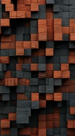 Abstract Wooden Wall with Grey and Orange Cubes